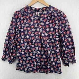 PROPHECY Top Womens S Floral Popover 3/4 Sleeve Cotton Woven Boho Purple VTG